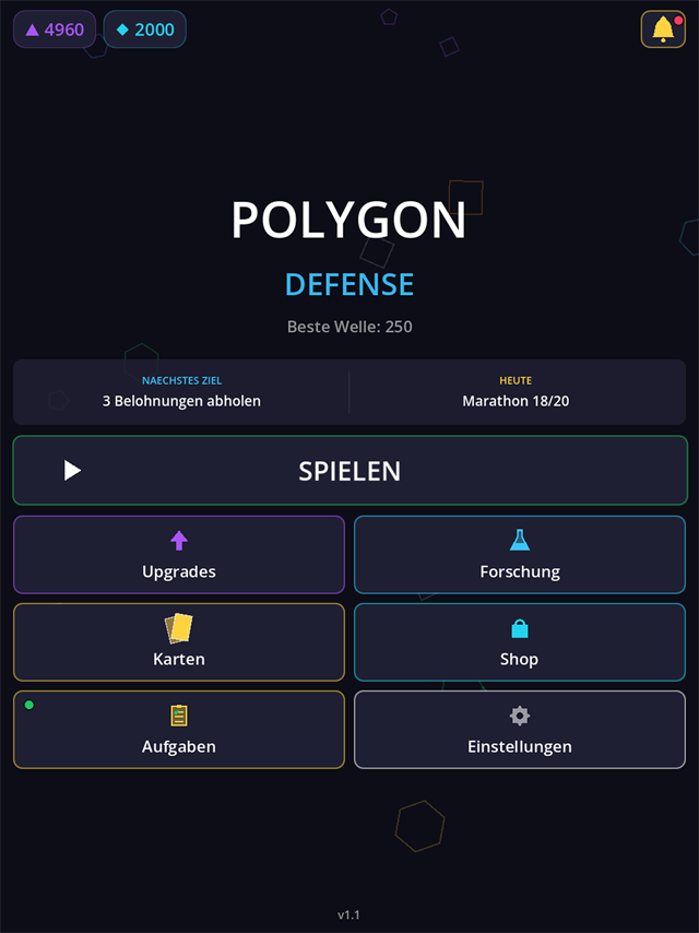 Hauptmenü von Polygon Defense